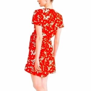 J.Crew red and white floral printed wrap dress with short sleeves